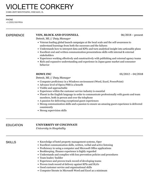 How to Write a Duty Manager Resume in 6 Steps (With Example).
